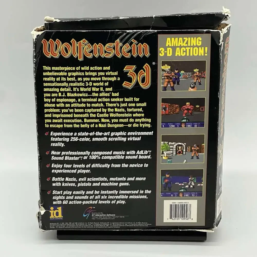 Wolfenstein 3D PC CD-ROM in Damaged Original Black Big Box w/Manual & Hint Guide